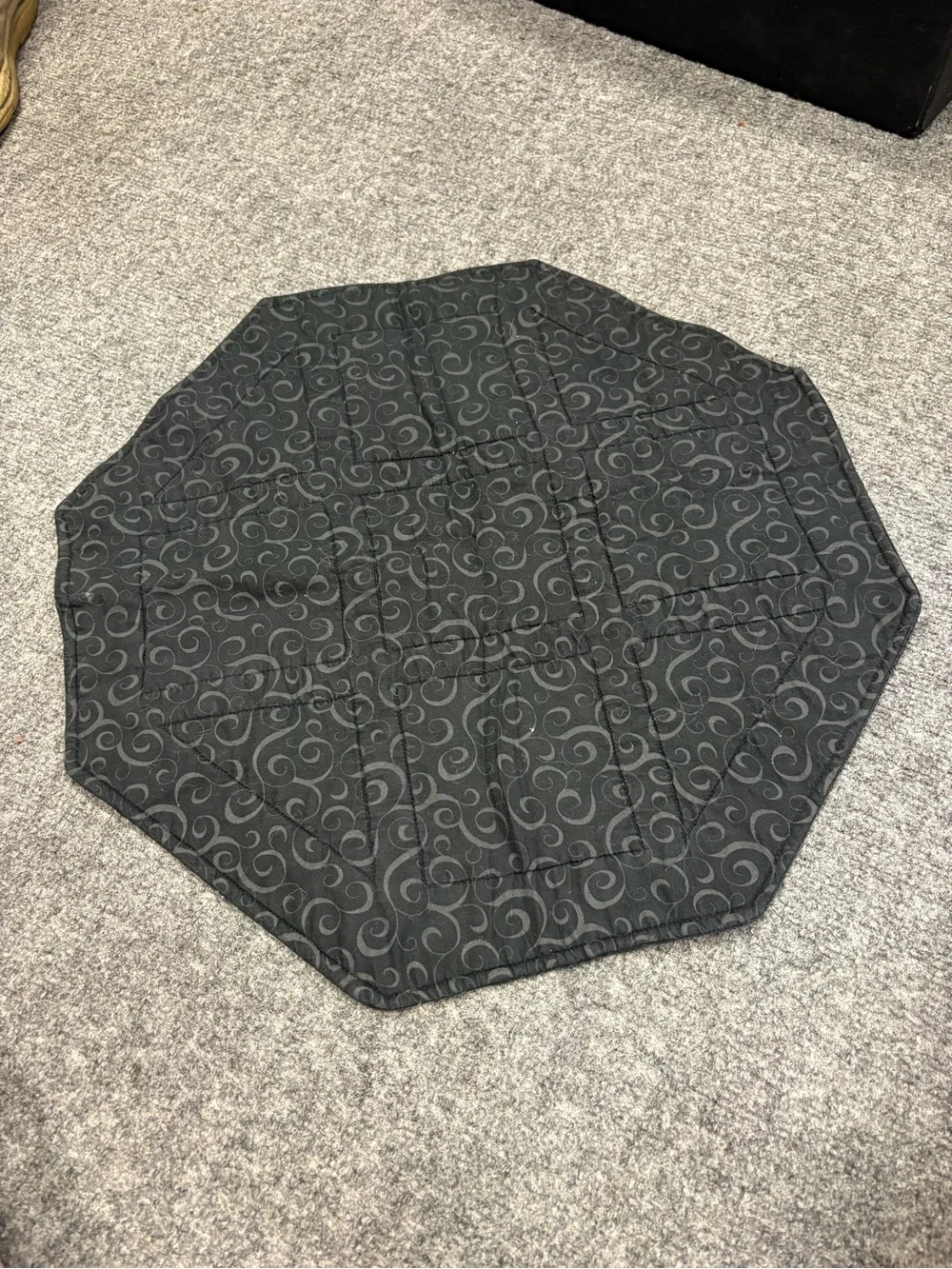 Octagonal Halloween Quilted Table Topper in Black and Orange
